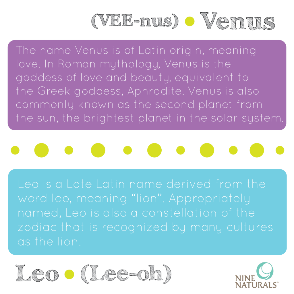 Celestial baby names, Venus, Leo, definition of Venus, definition of Leo, baby names, definition of baby names
